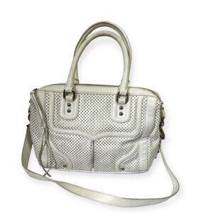 Rebecca Minkoff RARE Perforated Leather Satchel Shoulder Bag Logo Pockets Zip